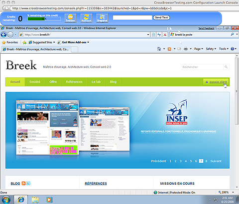 Capture d'écran du service de test cross browser crossbrowsertesting.com