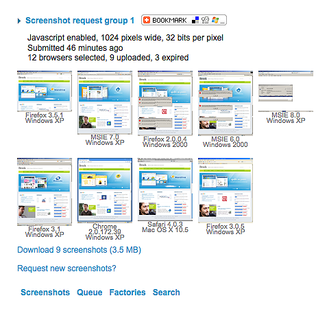 Capture d'écran du service de test cross browser browsershots.org