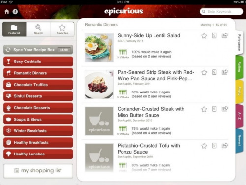 Epicurious Recipes & Shopping List