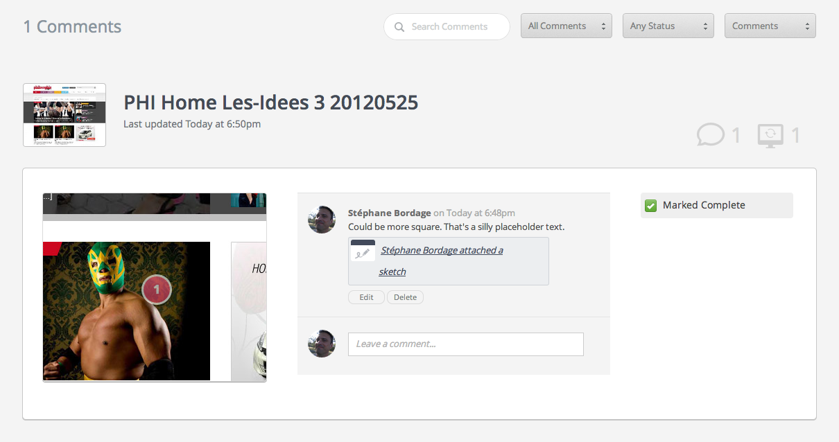 page listant les comentaires