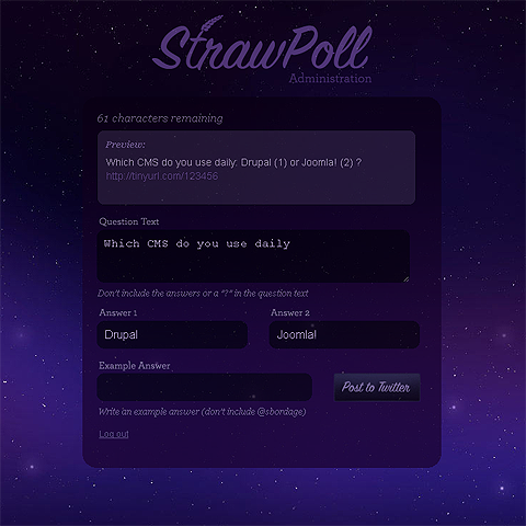 Capture d'écran de StrawPoll, application de création de quizz avec Twitter