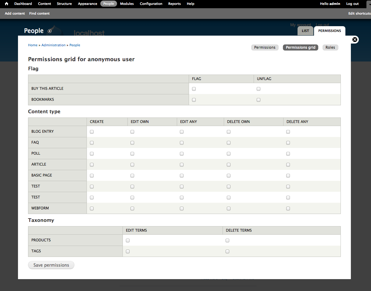 Drupal module : Permissions Grid