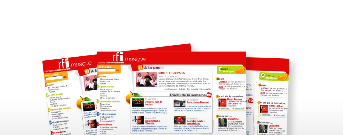 Refonte ergonomique et graphique de RFI musique : wireframes, design, charte graphique...